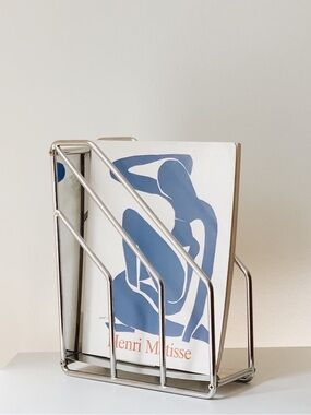 Vintage MCM Chrome Magazine Rack Holder - Bauhaus Design